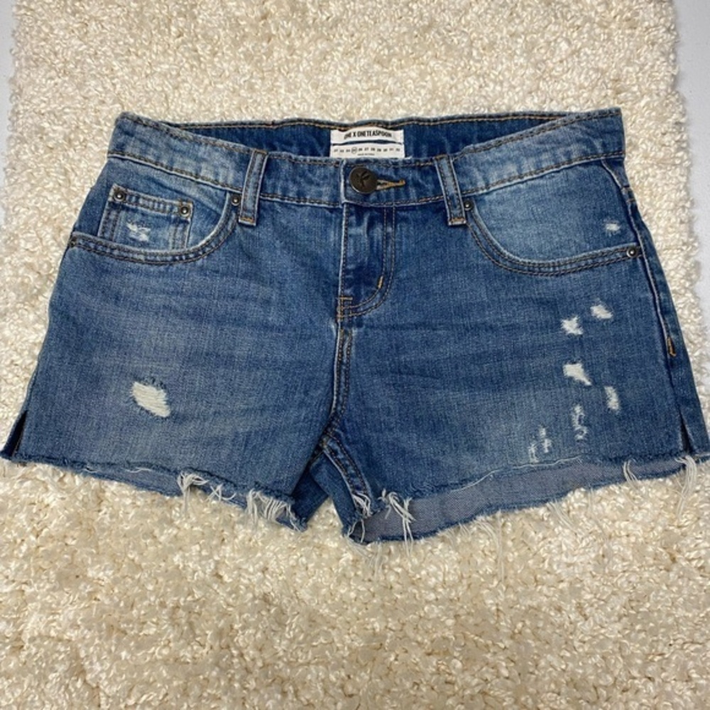 One Teaspoon Low Waist Blue Distressed Jean Shorts